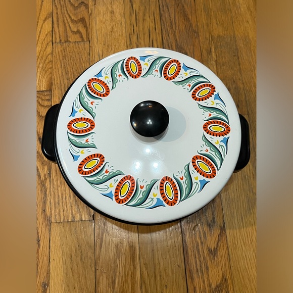 Vintage BERGGREN Enamel Pot With Lid Handles Swedish Cookware Floral Design - Picture 2 of 8